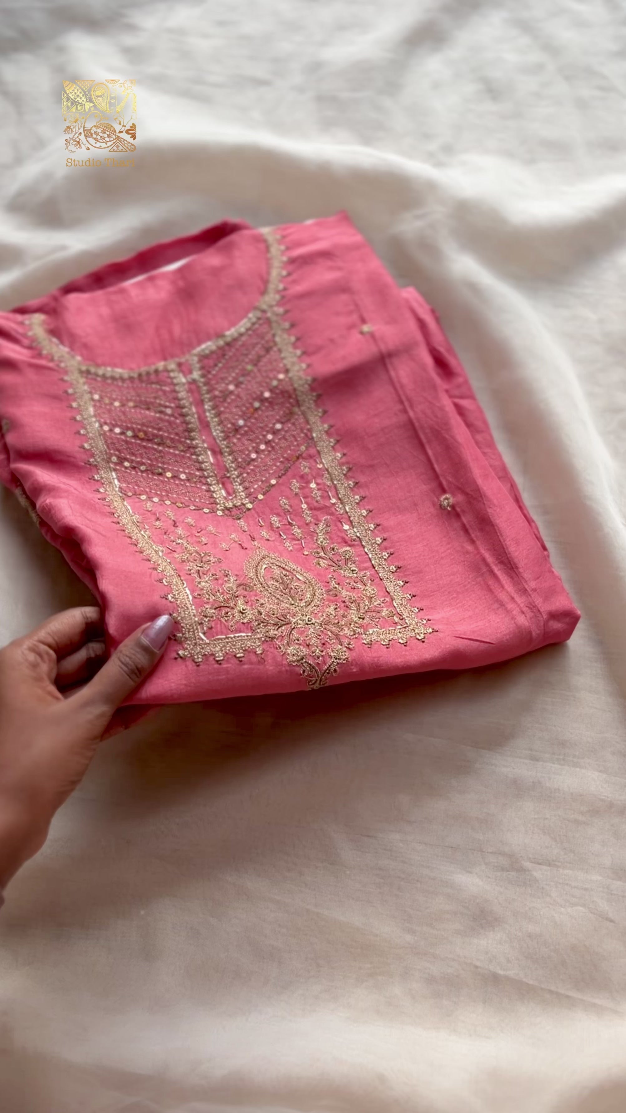 Pink Chinnon Unstitched salwar set